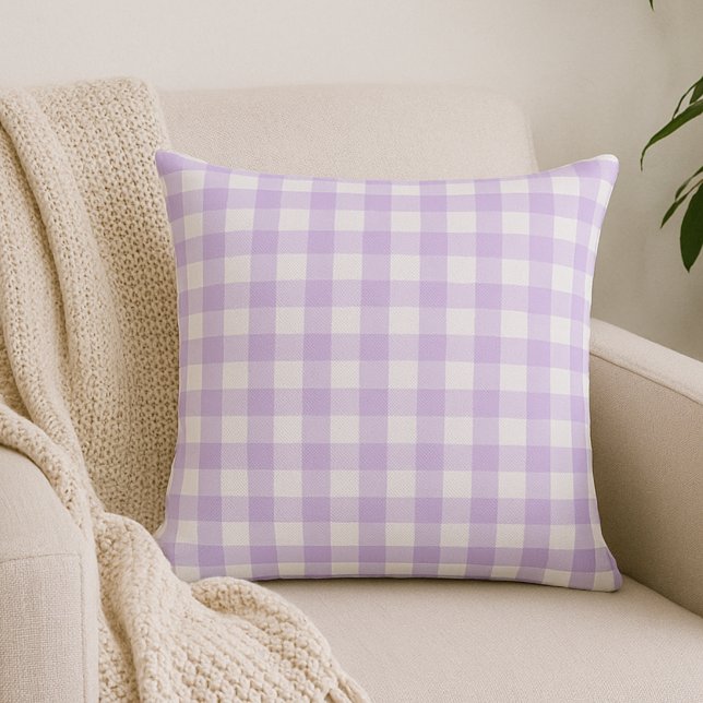 Light Lila Lavender Gingham Play Dekorativ kudde (Skapare uppladdad)