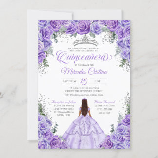 Light Lila Lavender Ro Silver Quinceanera Inbjudningar