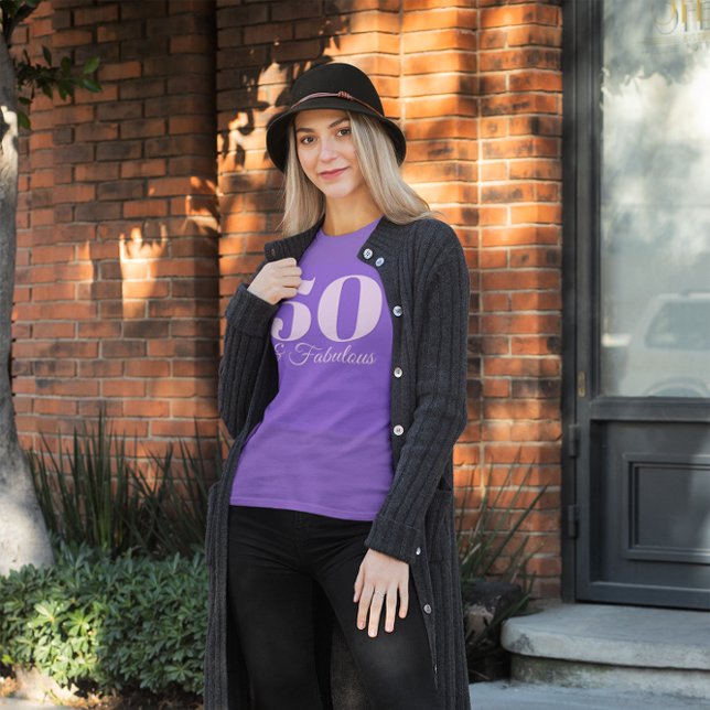 Light Lila Number 50 & Fabulous T Shirt (Minimalist 50 & Fabulous in Lavender Purple)
