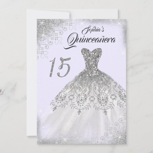 Light Lila Silver Snöre Diamond Gown Quinceanera Inbjudningar (Framsida)