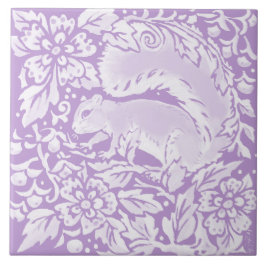 Light Lila Squirrel Blommigt Woodland Natature Kakelplatta