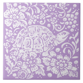 Light Lila Turtle Snigel Blommigt Woodland Natatur Kakelplatta