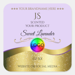 Light Lilac Vågigt Guld Logotyp Monogram produktet Fyrkantigt Klistermärke