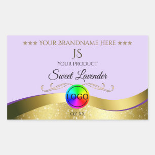Light Lilac Vågigt Guld Logotyp Monogram produktet Rektangulärt Klistermärke