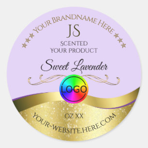 Light Lilac Vågigt Guld Logotyp Monogram produktet Runt Klistermärke