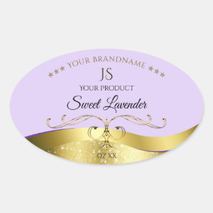 Light Lilac Vågigt Guld med Monogram-produktetiket Ovalt Klistermärke