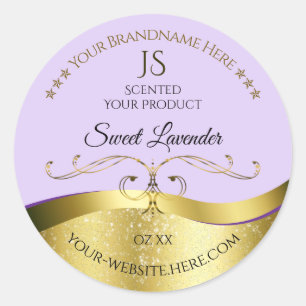 Light Lilac Vågigt Guld med Monogram-produktetiket Runt Klistermärke