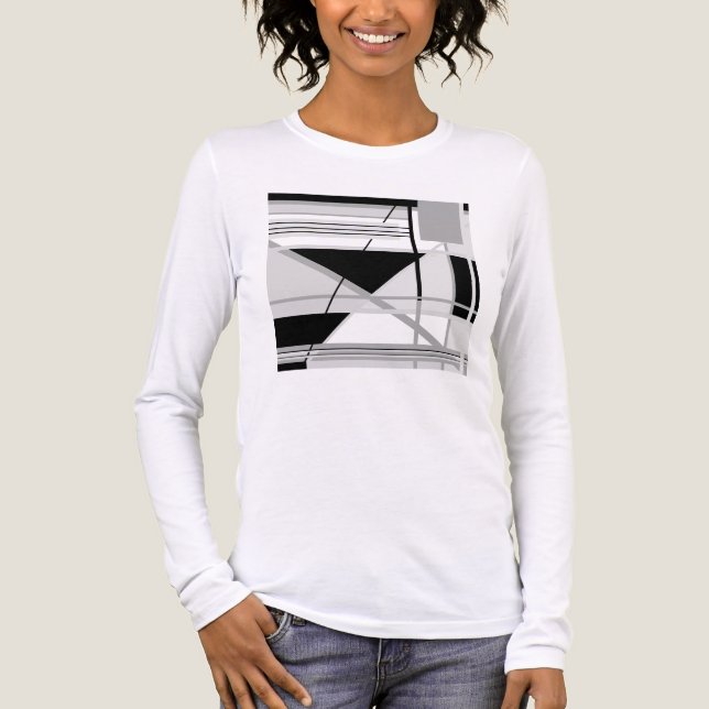Light & Medium Grått Black Geometric Abstrakt Art T Shirt (Framsida)