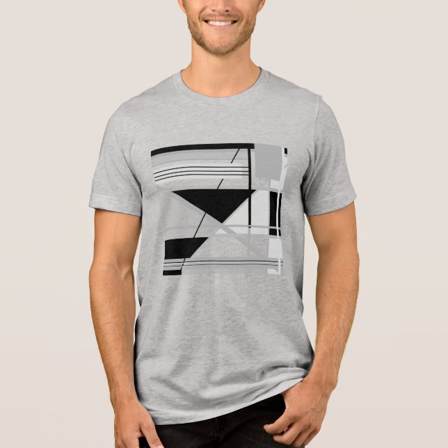 Light & Medium Grått Black Geometric Abstrakt Art T Shirt (Framsida)