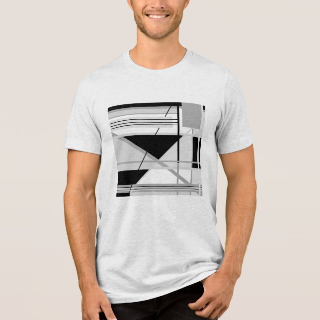 Light & Medium Grått Black Geometric Abstrakt Art T Shirt (Framsida)