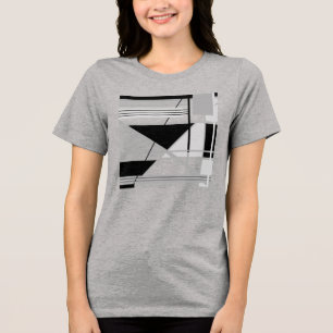 Light & Medium Grått Black Geometric Abstrakt Art T Shirt