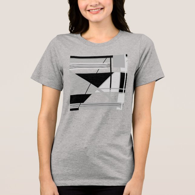 Light & Medium Grått Black Geometric Abstrakt Art T Shirt (Framsida)