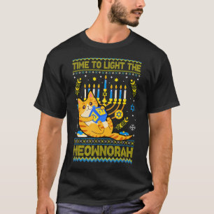 Light Meownorah Jewish Cat Menorah Ugly Chanu T Shirt