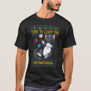 Light Meownorah Jewish Cat Menorah Ugly Chanuk T Shirt