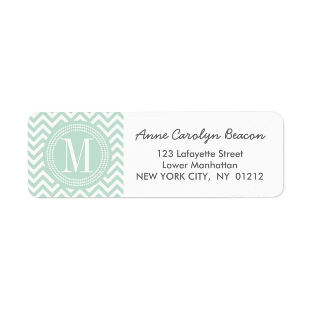 Light Mint Chevron Zigzag Personlig Monogram Returadress Etikett (Framsidan)