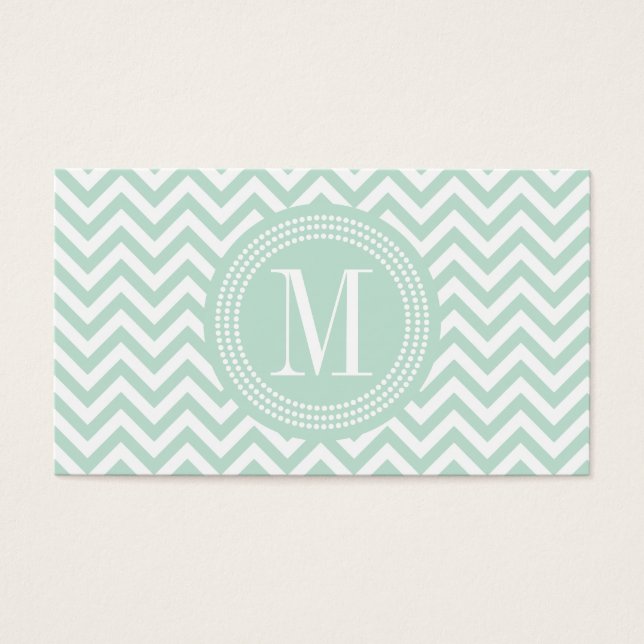 Light Mint Chevron Zigzag Personlig Monogram Visitkort (Framsidan)
