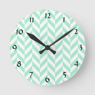 Light Mint Grönt Chevron Mönster Rund Klocka