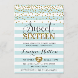 Light Mint Grönt Guld Sweet sixteen Party födelsed Inbjudningar