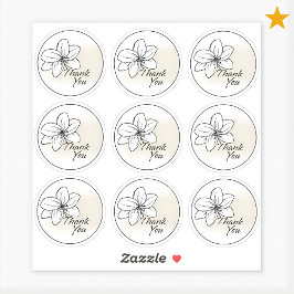 Light Modern Minimal Gray Flower Drawing Thank You Klistermärken