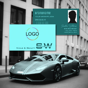 Light Mörk Teal Chic med Monogram Logotyp och Phot Visitkort