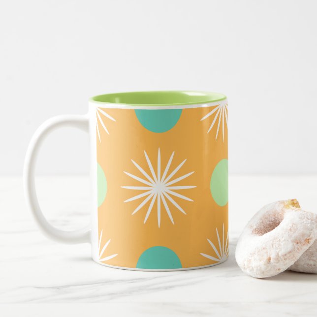 Light Orange Boho Retro Pattern Två-Tonad Mugg (Med munk)