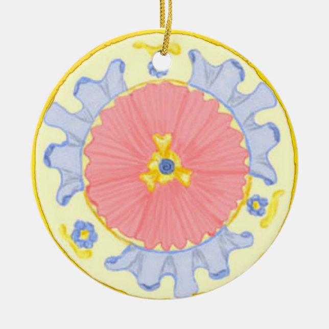Light Passion Blommigt Mediterranean Round Ornamen Julgransprydnad Keramik (Framsidan)