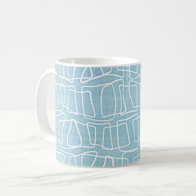 Light Pastel Blue Modern Round Squares Mönster Kaffemugg (Framsida vänster)