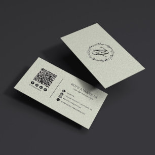 Light Pastel Rosa Monogram QR & Social Media Visitkort