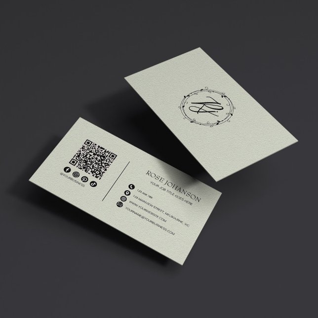 Light Pastel Rosa Monogram QR & Social Media Visitkort (Skapare uppladdad)
