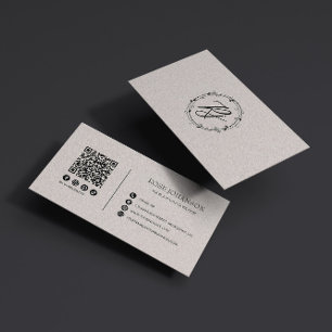 Light Pastel Rosa Monogram QR & Social Media Visitkort