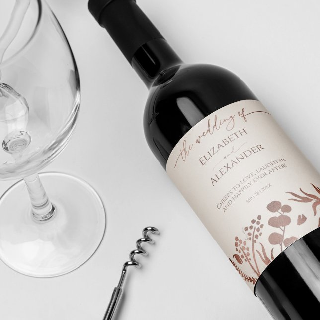 Light Peach Vår Calligraphy Bröllop Vinflaska Etikett (Skapare uppladdad)