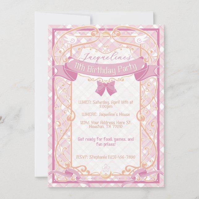 Light Pink Art Nouveau Princess Birthday Inbjudningar (Framsida)