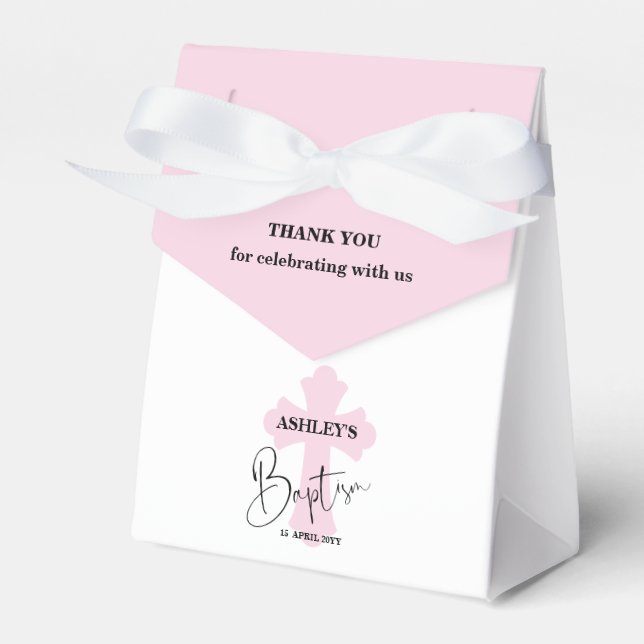 Light Pink Cross Baptism Thank you Favor Box Presentaskar (Framsidan Sidan)
