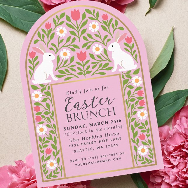 Light Pink Folk Art Easter Brunch Arch Invitation Inbjudningar (Skapare uppladdad)