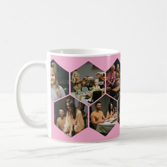 Light Pink Geometric Hexagon Photo Collage  Kaffemugg (Vänster)