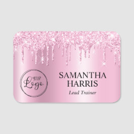 Light Pink Glitter Drips Shimmer Namnbricka