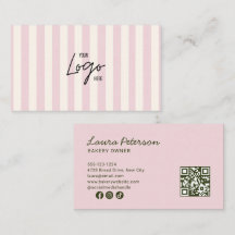 Light Pink & Ivory Stripes Bakery Logo QR Code
