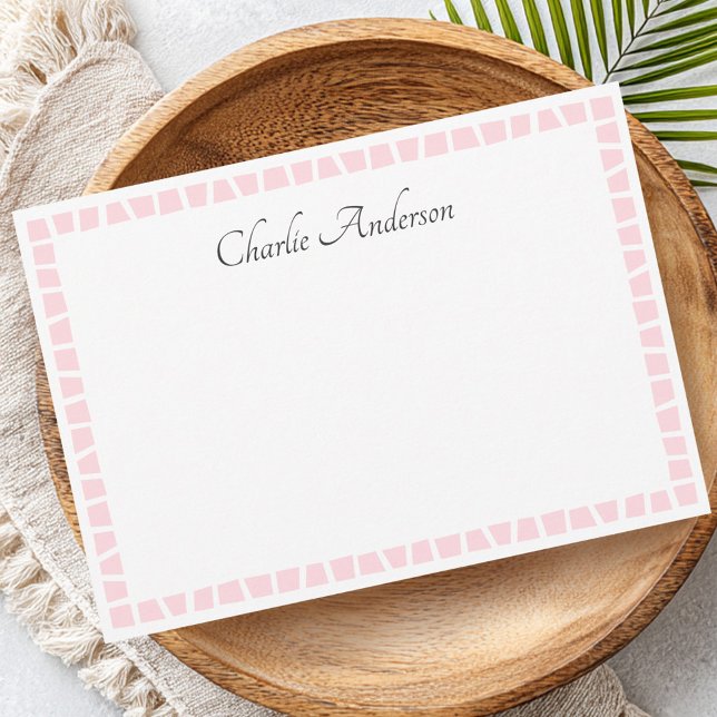 Light pink mosaic border name white anteckningskort (Light pink mosaic border name white note card)