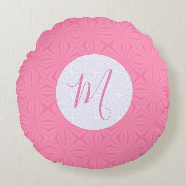 Light Pink Squiggly Squares Personalize Initial  Rund Kudde (Framsidan)