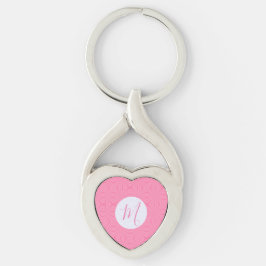 Light Pink Squiggly Squares Personalized Initial Twisted Heart Silverfärgad Nyckelring