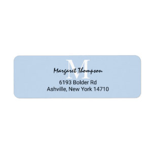 Light Powder Blue Monogram Script returadress Etikett