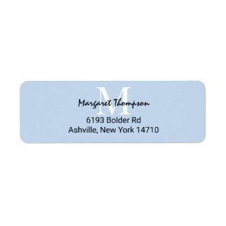 Light Powder Blue Monogram Script returadress Etikett