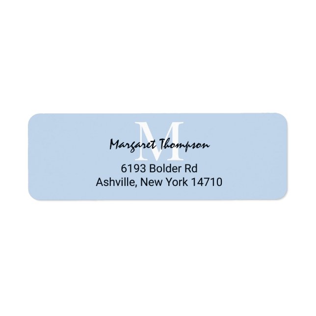 Light Powder Blue Monogram Script returadress Etikett (Framsidan)