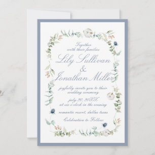 Light Powder Blue Romantic Blommigt Ram Bröllop Inbjudningar