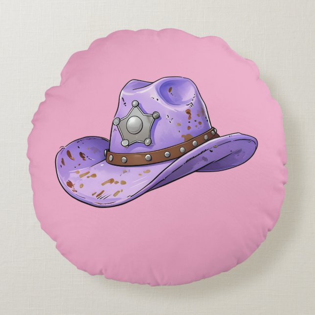 Light Purple Cowgirl Hat-Pink Background Rund Kudde (Framsidan)