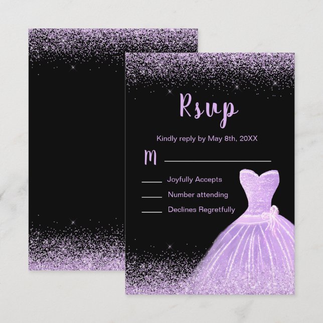 Light Purple Dress Faux Glitter Quinceanera OSA Kort (Fram/baksida)