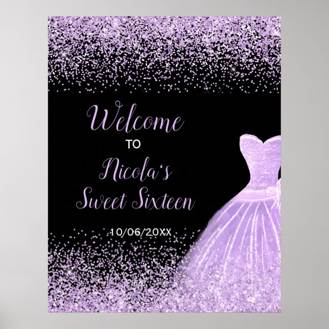Light Purple Dress Faux Glitter Sweet 16 Welcome Poster (Framsidan)
