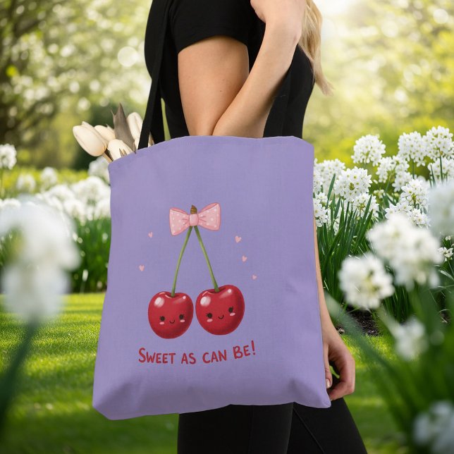 Light Purple Little Bag with Cherry Illustration Tygkasse (Skapare uppladdad)