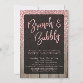 Light Ro Guld Glitter Barn Wood Brunch & Bubly Inbjudningar