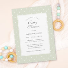 Light Sage Grönt and White Polka dots Baby Shower